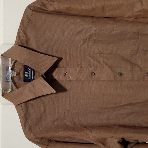 Stafford Wrinkle-Free Button Down Men's Brown Long Sleeve Shirt - 17 (36/37) - Picture 2 of 7